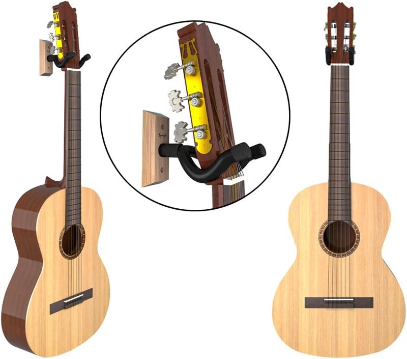 Spoligod Guitar Wall Mount Hanger 3 Pack, Guitar Hanger,Black Walnut Guitar Hook Holder Stand for Acoustic Electric Bass Guitar Ukulele Mandolin at Home, Studio - Image 5
